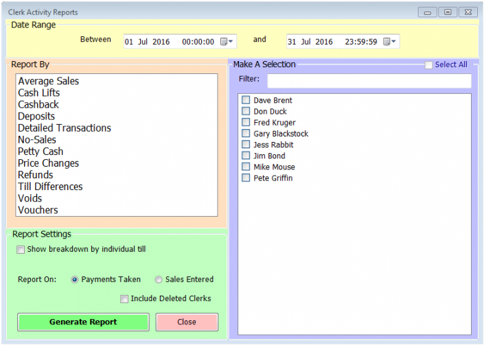 Clerk Activity Reports - Active Workspace