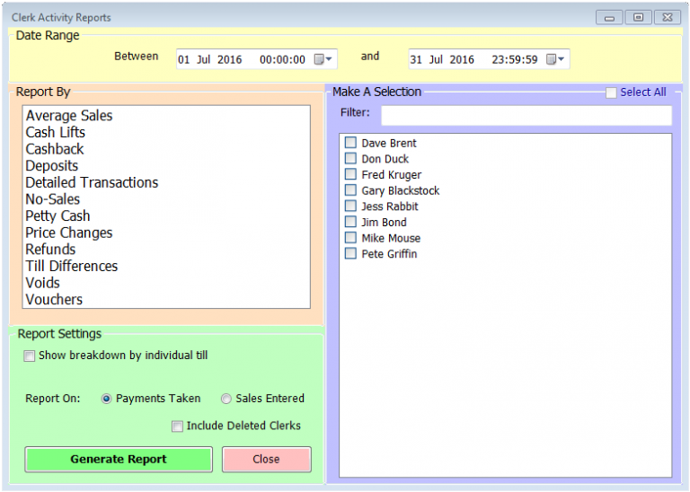Clerk Activity Reports - Active Workspace