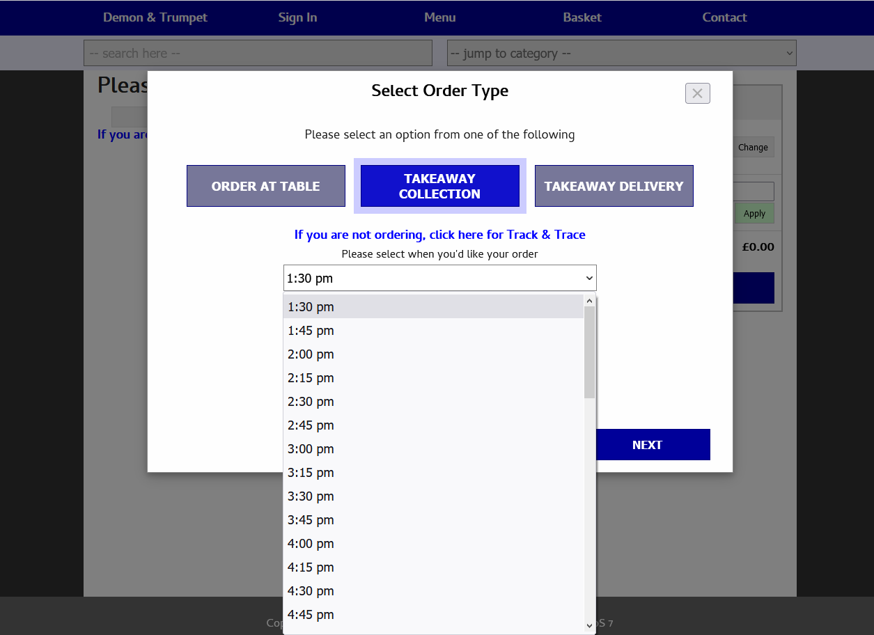 shows web app collection slot selection