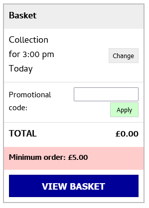 shows basket summary with minimum order value on collection
