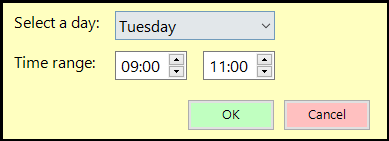 shows pop-up box for setting menu availability time