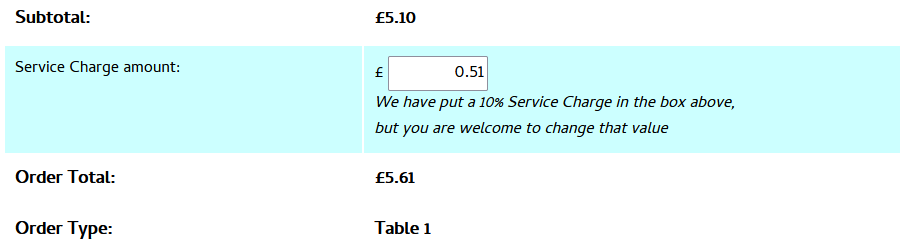 shows webapp checkout with variable service charge