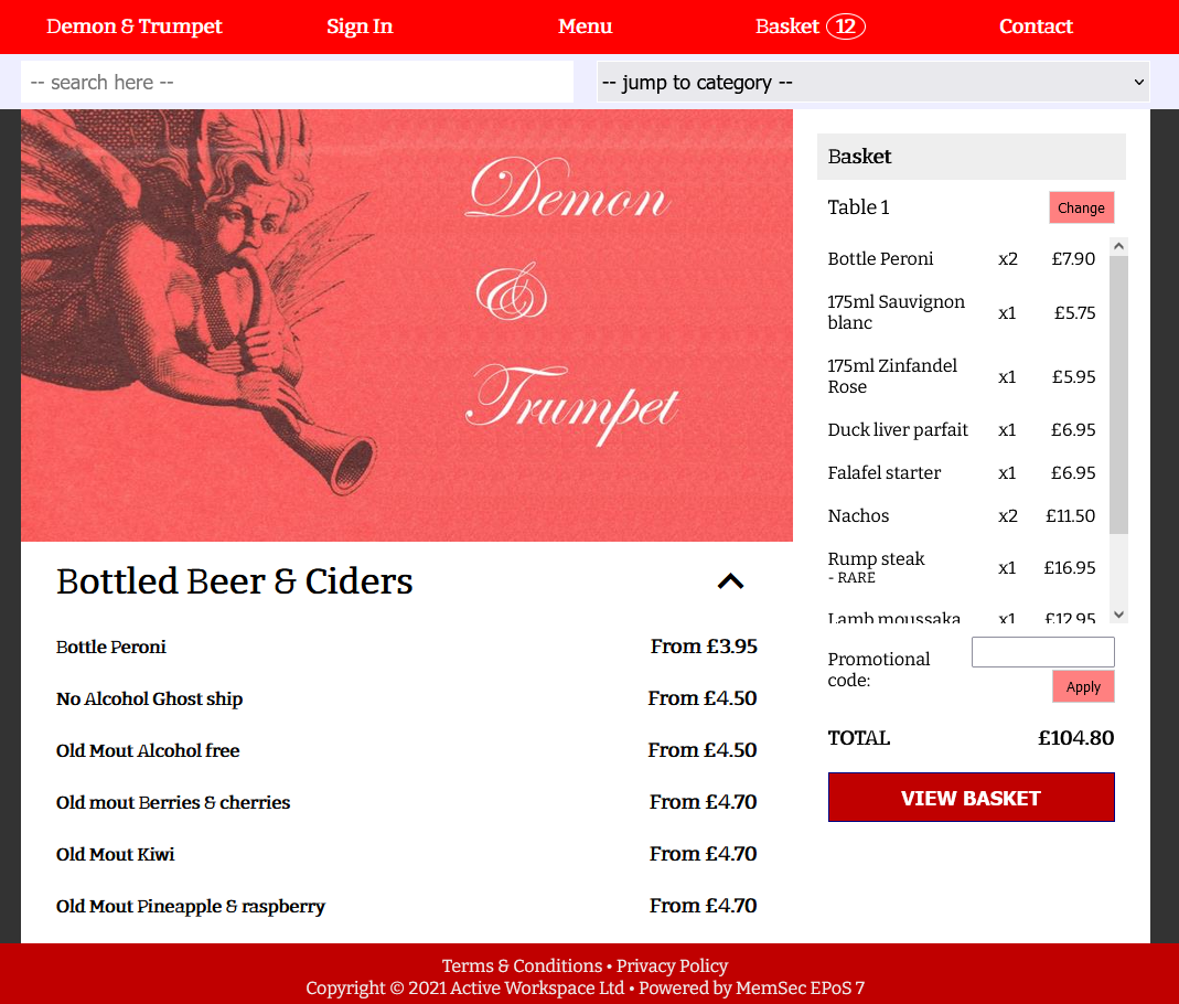 shows sample online order screen