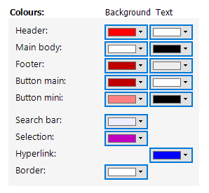 shows colour selections for theme