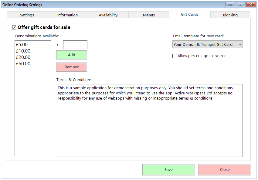 How To Configure your App Gift Cards Active Workspace
