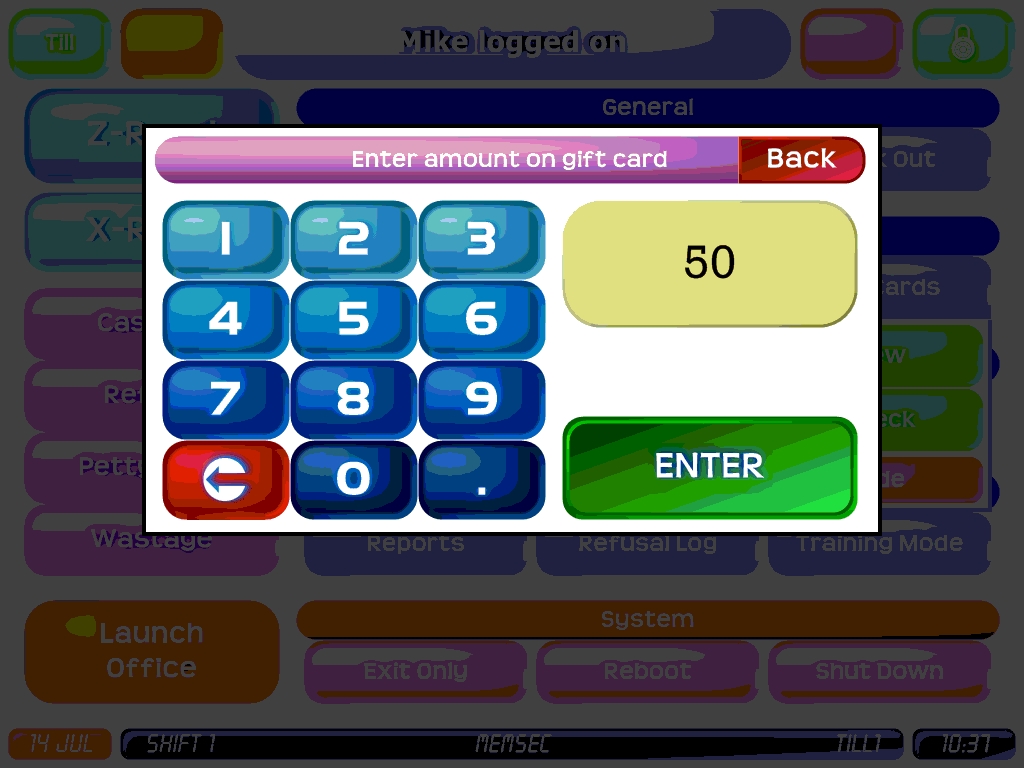 shows gift card amount entry screen