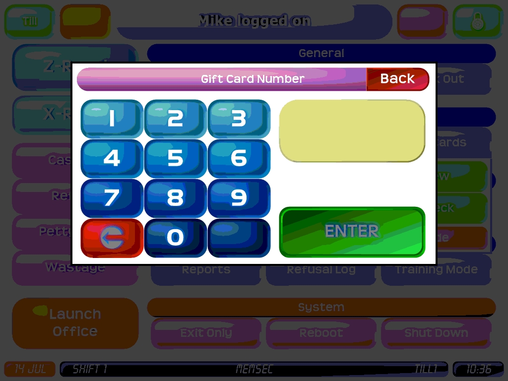 shows gift card manual entry number pad