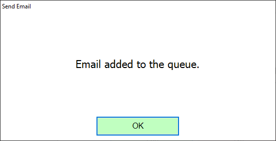 Shows confirmation message that email has been sent