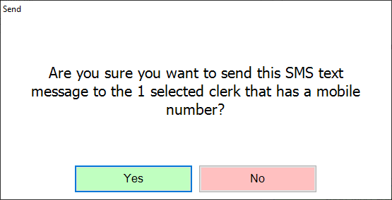 Shows SMS recipient confirmation message