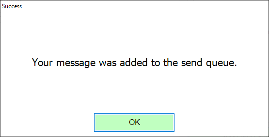 Shows SMS send confirmation message