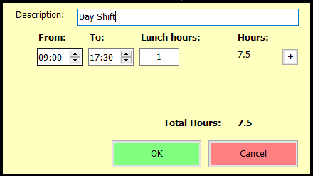 shows shift template screen