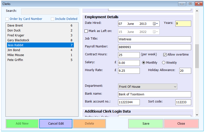 shows clerk screen with employment details section completed