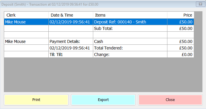 shows deposit transaction details