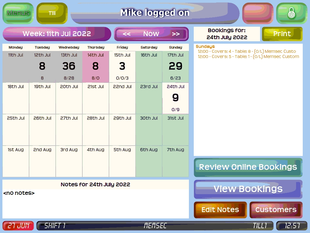 shows diary screen with Review Online Bookings button