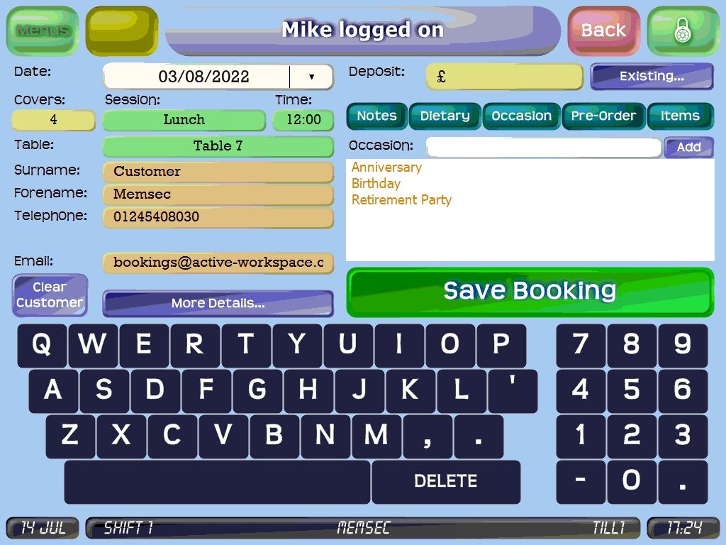 shows new booking form with occasions list