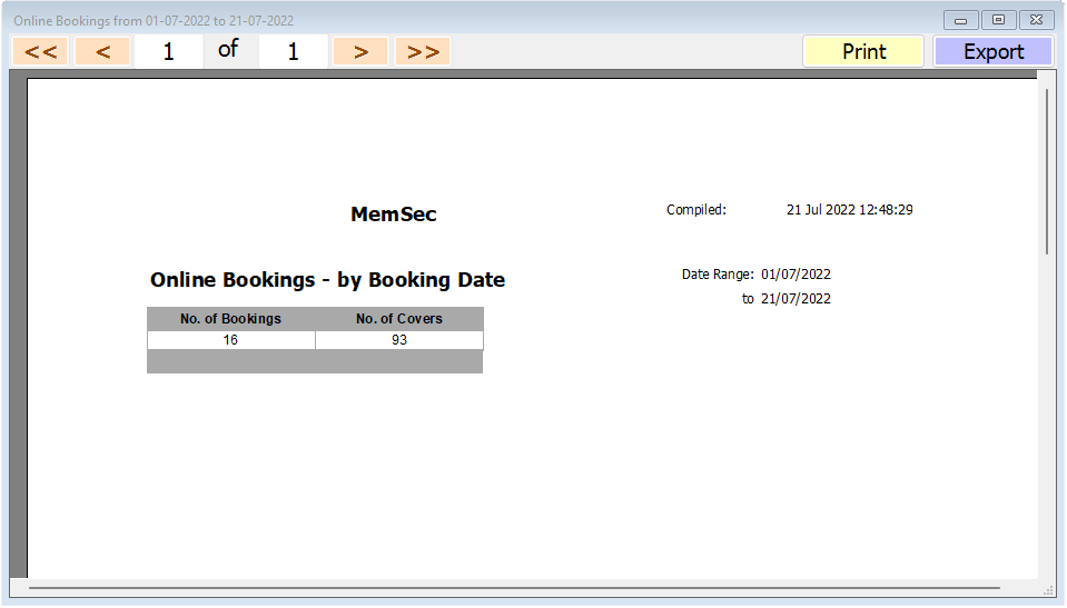 shows sample online bookings report