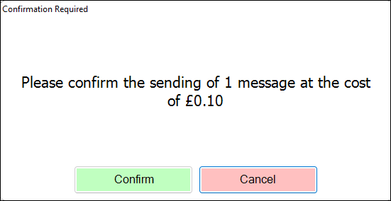 shows confirmation message for text message costs