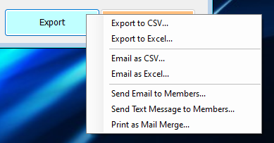shows export menu in membership report generator