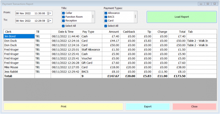 Payment Transactions Report - Active Workspace