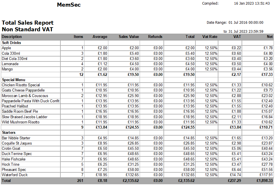 shows non-standard VAT sales report