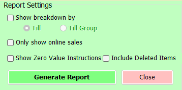 shows total sales report settings with zero value instructions option